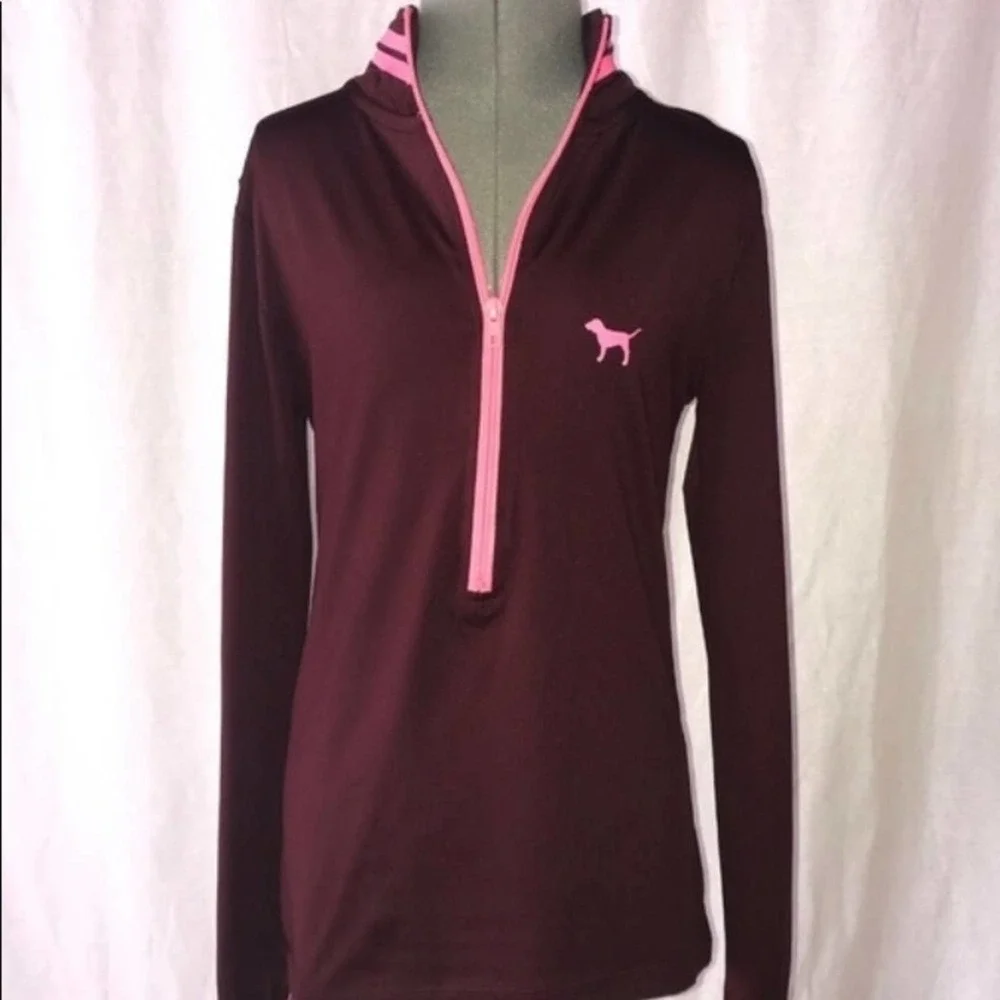 Victoria's Secret PINK Ultimate Pullover Quarter Zip Women's Shirt Maroon Size S - Picture 4 of 4